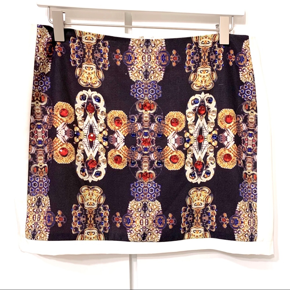 ZOOMPY JOOMPY ABSTRACT FLORAL MINI SKIRT WITH JEWEL DETAIL ART TO WEAR